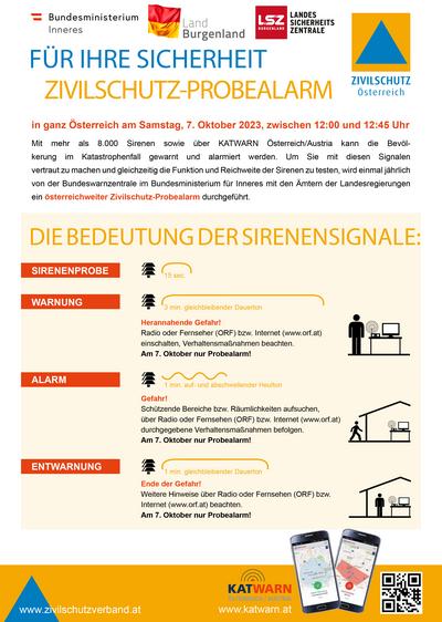 Infoplakat zum Zivilschutz-Probealarm 2023